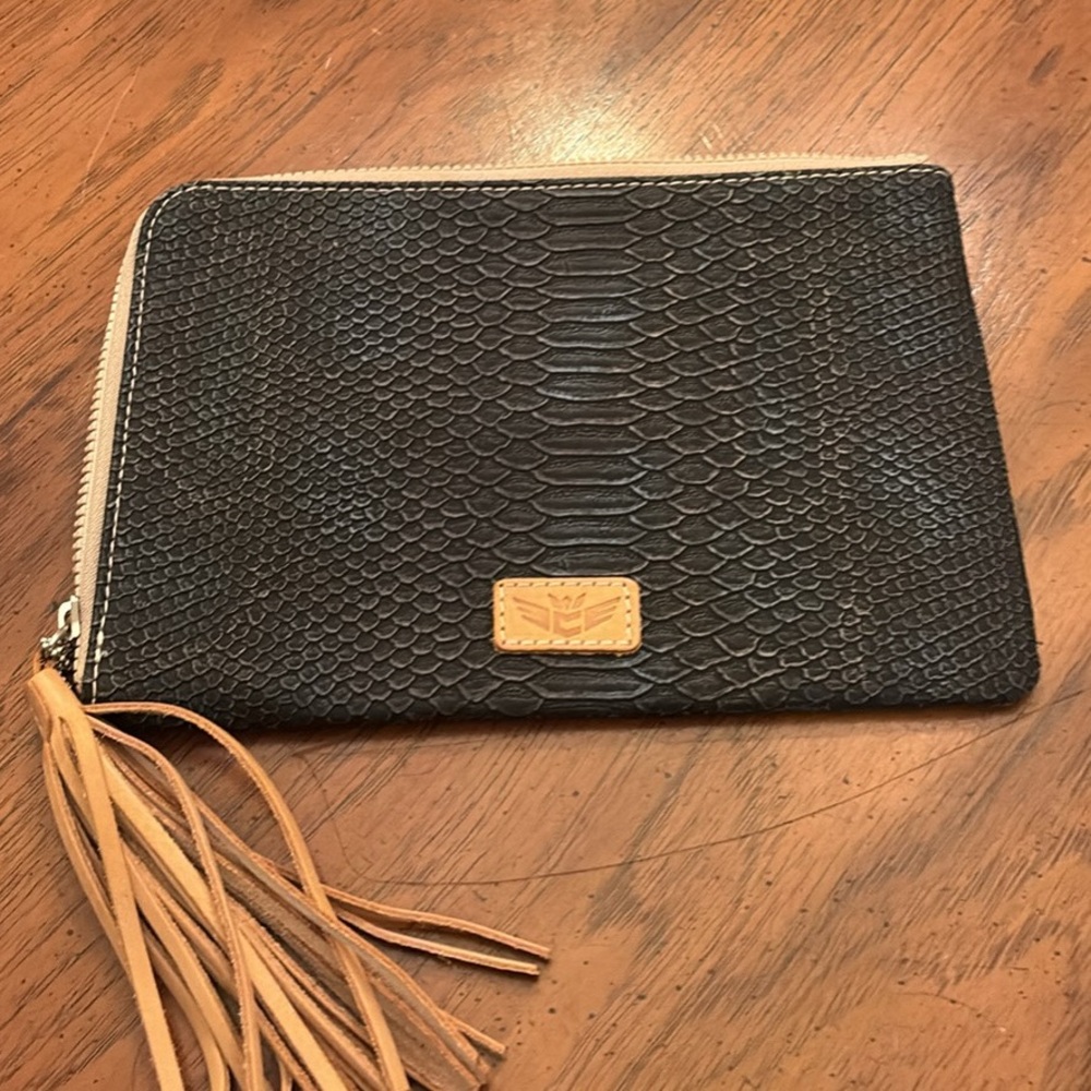 Consuela Brown and Blue Textured Clutch